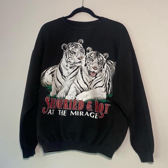 Vintage Vtg 90's Siegfried And Roy At The Mirage White Tiger pullover sweater M - Picture 3 of 5